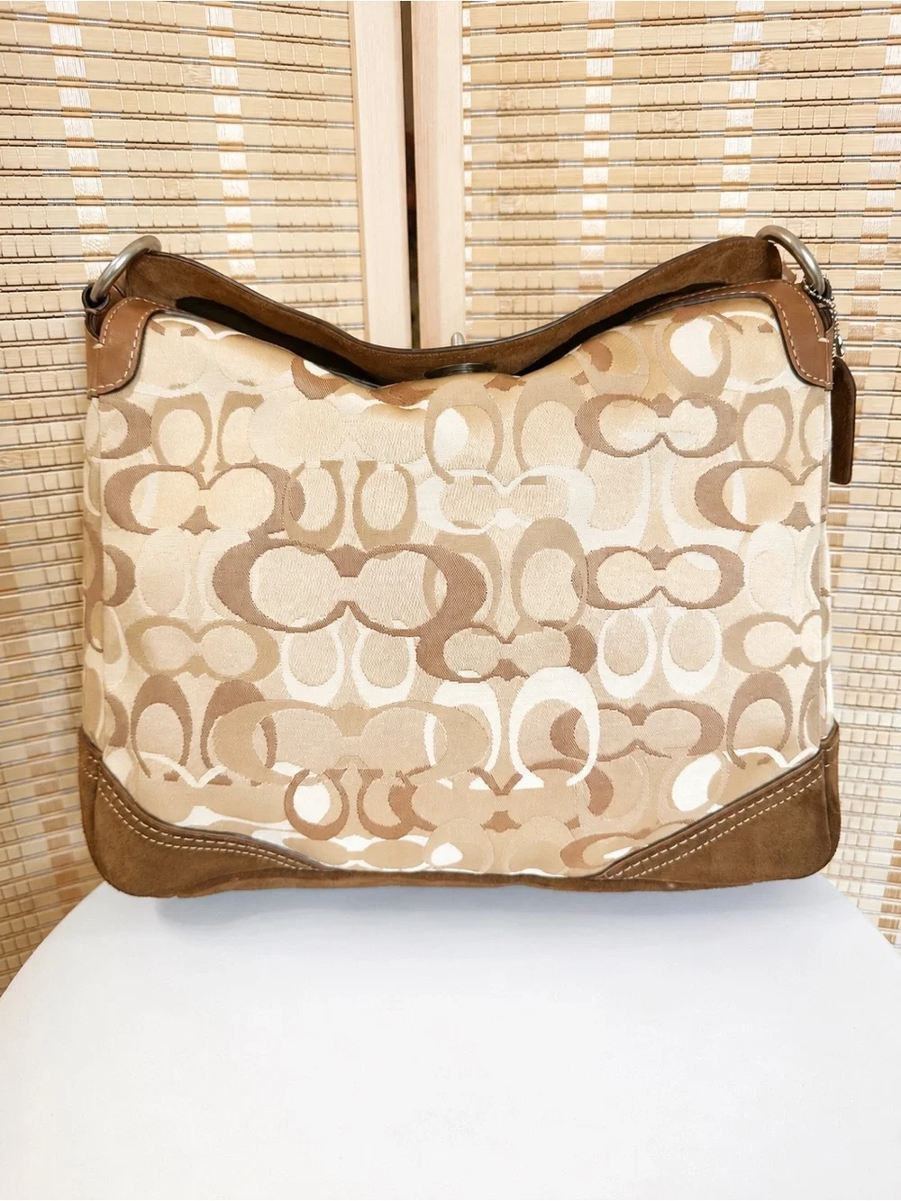 Coach Chelsea Signature  Hobo Shoulder Bag Brown Tan Leather Suede 10143